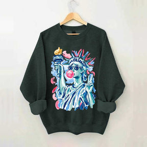 Preppy Statue of Liberty Blowing Bubble Gum Sweatshirt