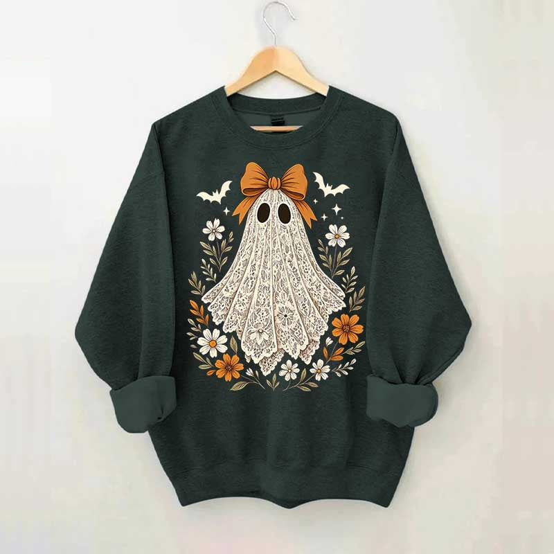 Cute Lace Ghost Bow Spooky Season Sweatshirt