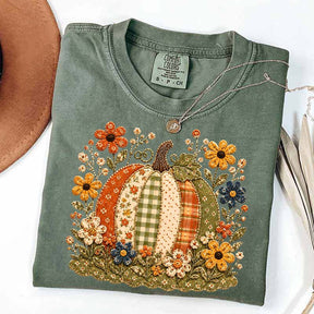 Faux Patchwork Floral Pumpkin T-Shirt