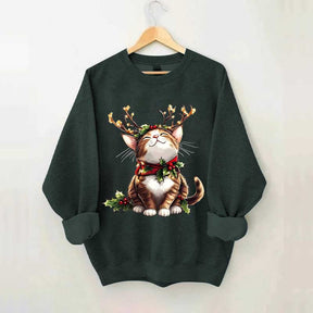 Trendy Sassy Retro Girl Christmas Cat Mom Sweatshirt