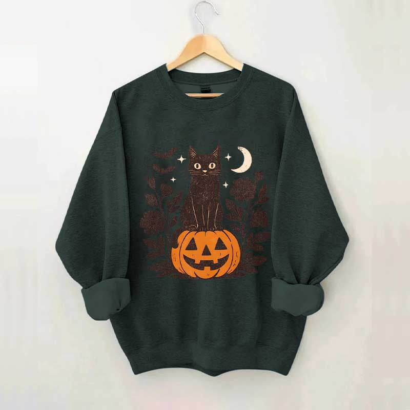 Black Cat on Pumpkin Retro Sweatshirt