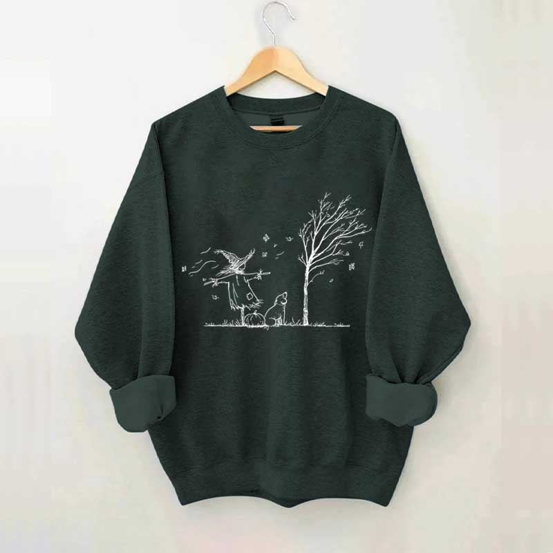 Minimalist Halloween Scarecrow Dog Tree Pumpkin Sweatshirt