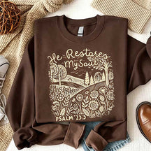He Restores My Soul Psalm Floral Vintage Sweatshirt