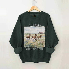 It Is Well With My Soul Horses Floral Sweatshirt
