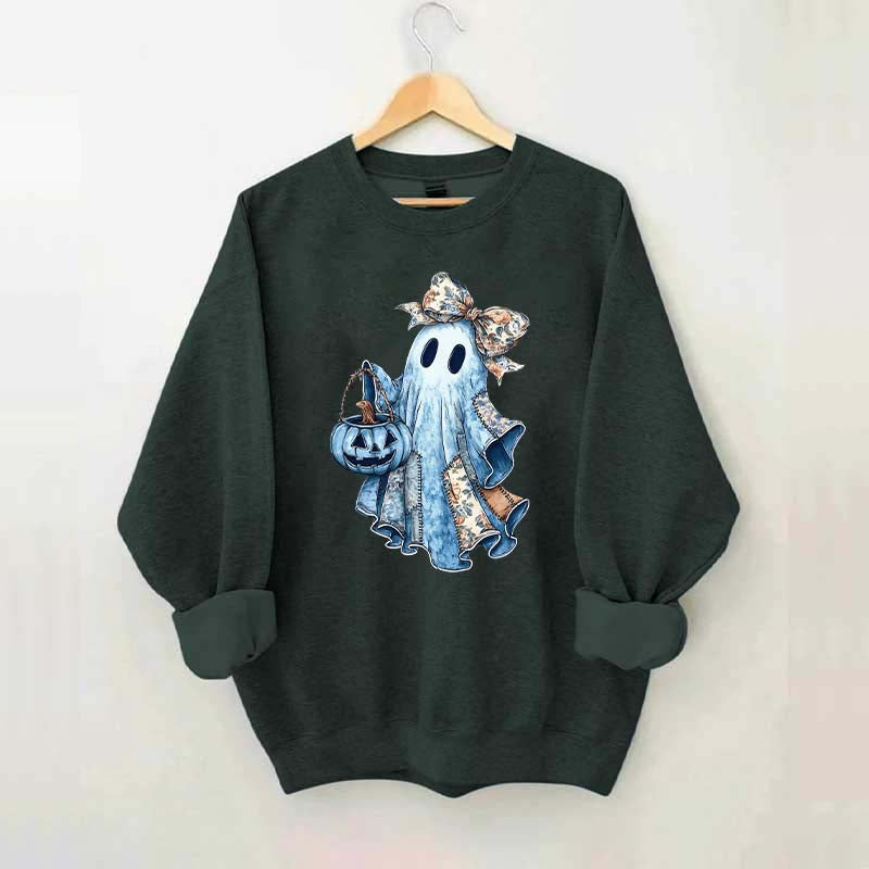 Retro Halloween Blue Denim Ghost Sweatshirt
