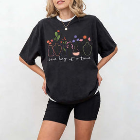 One Day At a Time Motivational  Floral T-Shirt
