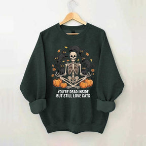 Skeleton Cats Pumpkins Yoga Sweatshirt