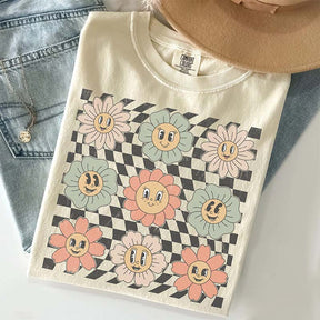 Retro Checkered Flower T-Shirt