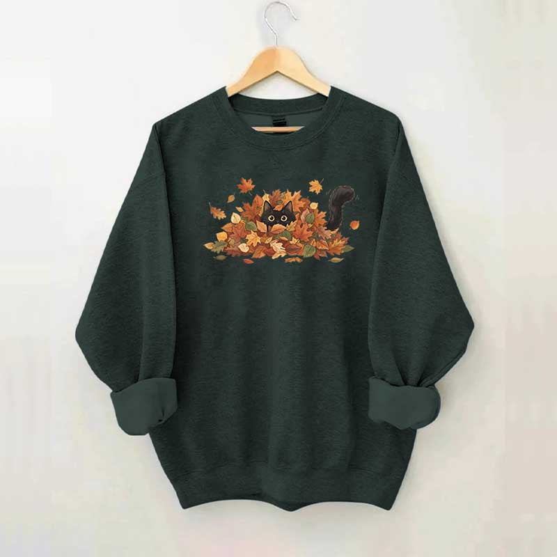 Cute Black Cat Autumn Leaves Sweatshirt