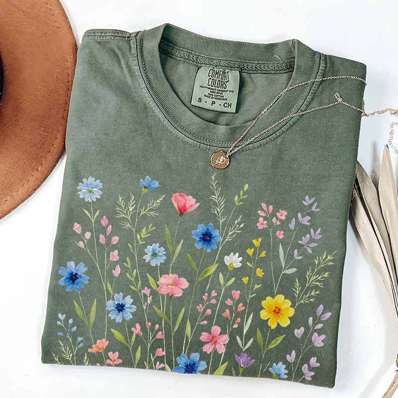 Wildflowers Vintage Blue Style T-Shirt