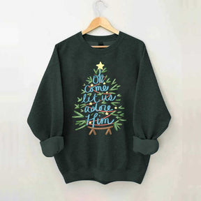 Oh Come Let Us Adore Him Christmas Tree Cute Sweatshirt