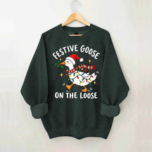 Cute Christmas Festive Goose On The Loose Sweatshirt
