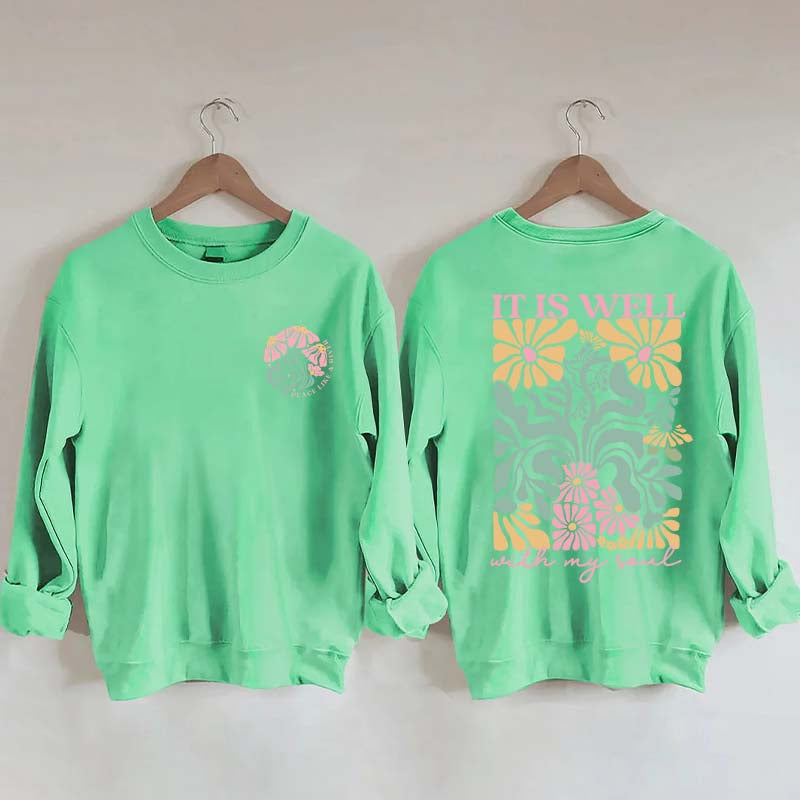 It is Well  Floral Boho Bible Verse Top Sweatshirt