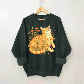 Retro Wildflowers Orange Cat Sweatshirt