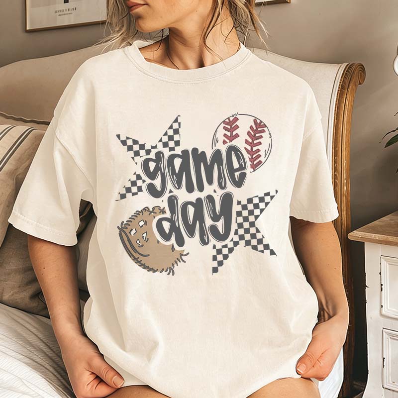 Checkered Star Sports Baseball Game Day T-Shirt