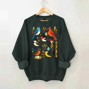 Retro Backyard Birds Cardinal Bluebird Robin Woodpecker Sweatshirt