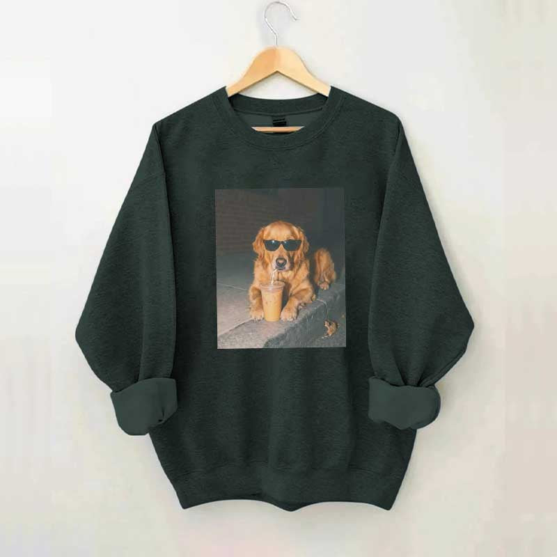 Golden Retriever Drinking Iced Coffee Sweatshirt