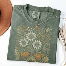 Comfort Colors Pumpkin Sunflower Floral Fall T-Shirt