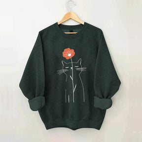 Minimalist Cat Flower Sweatshirt