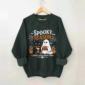 Spooky Season Coffee Cats & Creepy Vibes Sweatshirt