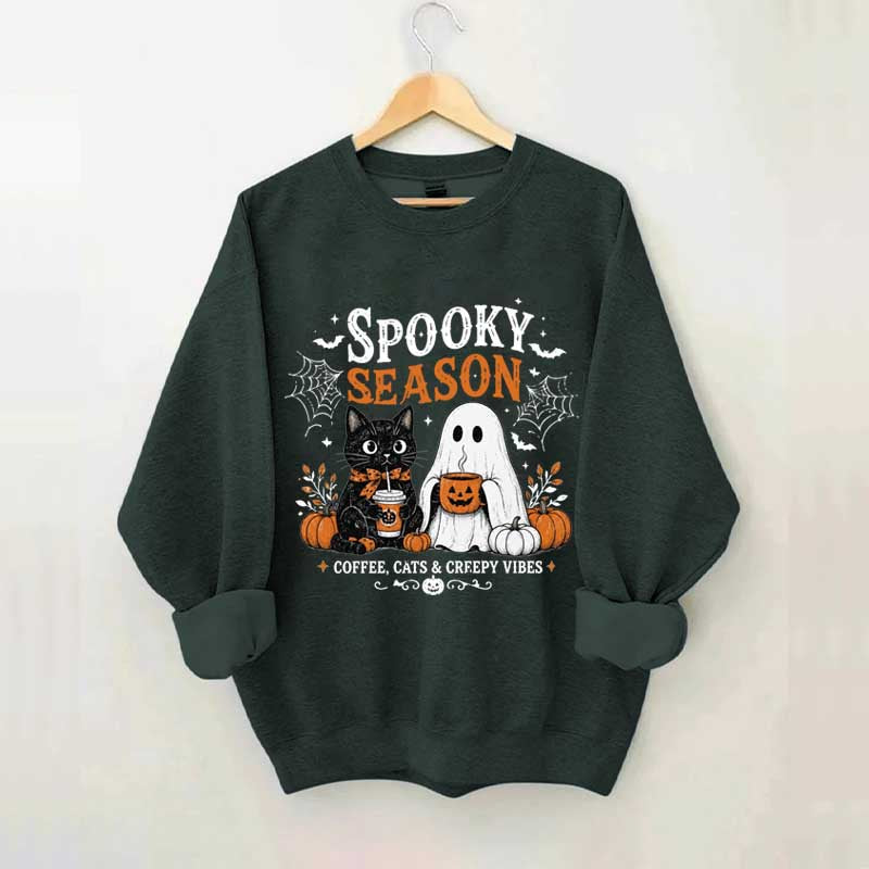 Spooky Season Coffee Cats & Creepy Vibes Sweatshirt