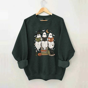 Boo Ghost Reading Books Halloween Sweatshirt