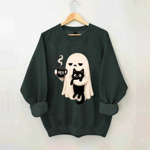Ghost Holding Black Cat Meh Coffee Sweatshirt