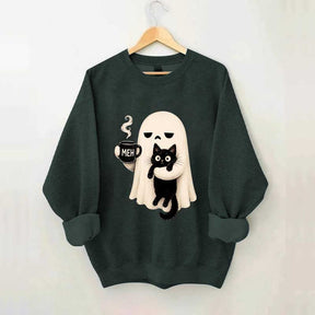 Ghost Holding Black Cat Meh Coffee Sweatshirt