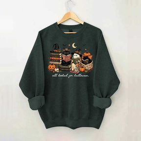 All Booked For Halloween Pumpkin Cats Book Sweatshirt