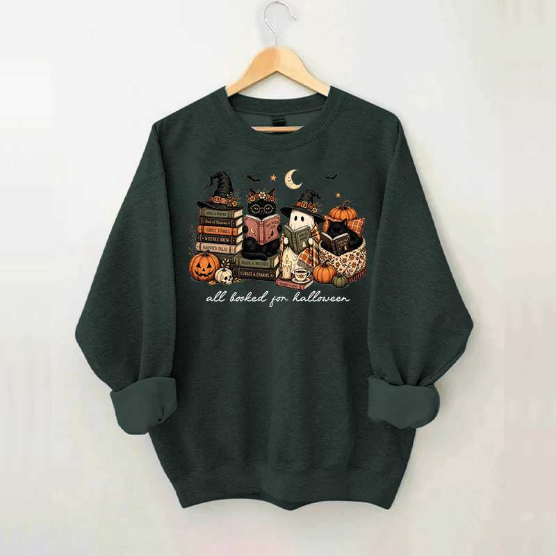 All Booked For Halloween Pumpkin Cats Book Sweatshirt