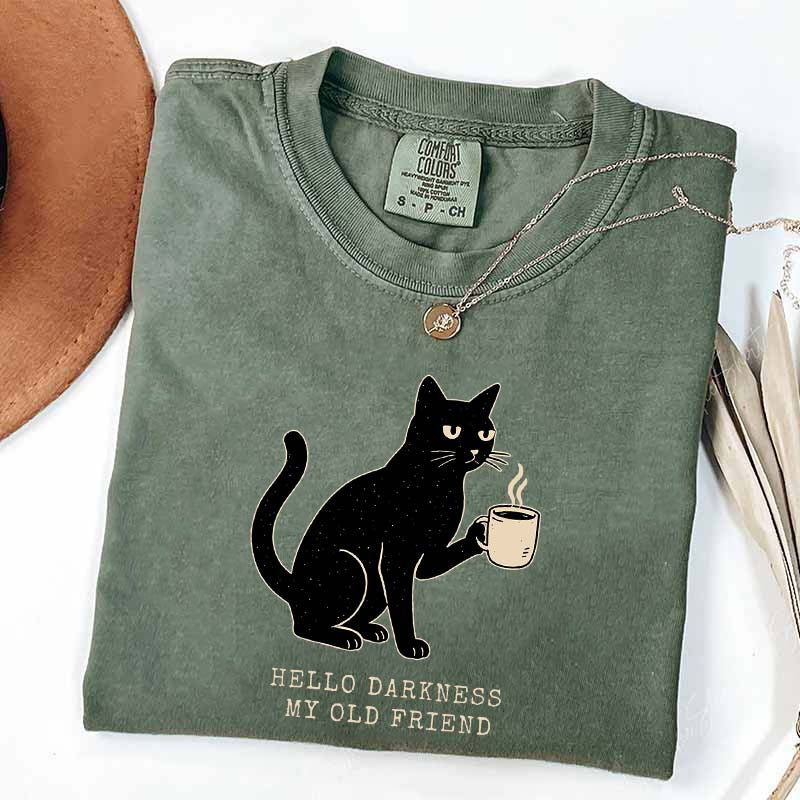 Black Cat Coffee Hello Darkness My Old Friend T-Shirt