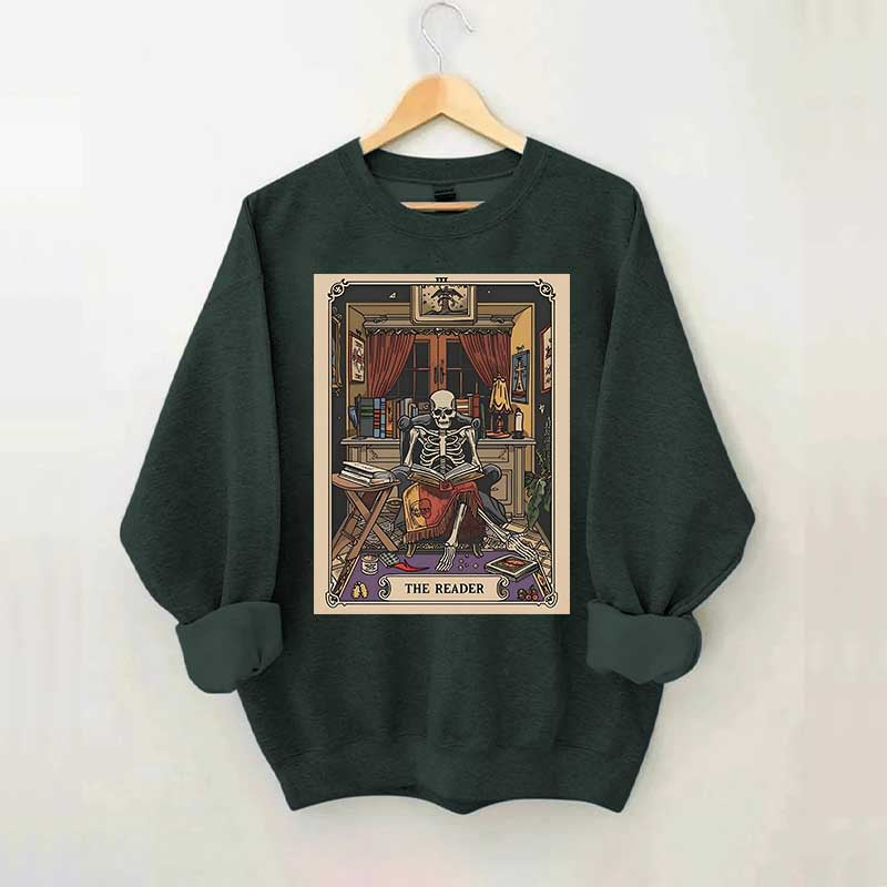 The Reader Tarot Card Skeleton Reading Sweatshirt