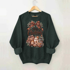 Cozy Christmas Bow Gingerbread Hot Cocoa Holiday Sweatshirt