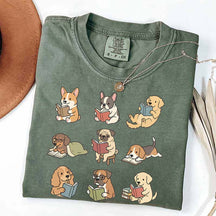 Cute Dogs with Books Animal Graphic T-Shirt