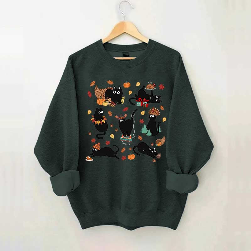 Thanksgiving Retro Black Cat Fall Sweatshirt