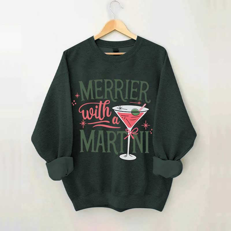 Merrier With A Martini Retro Christmas Sweatshirt