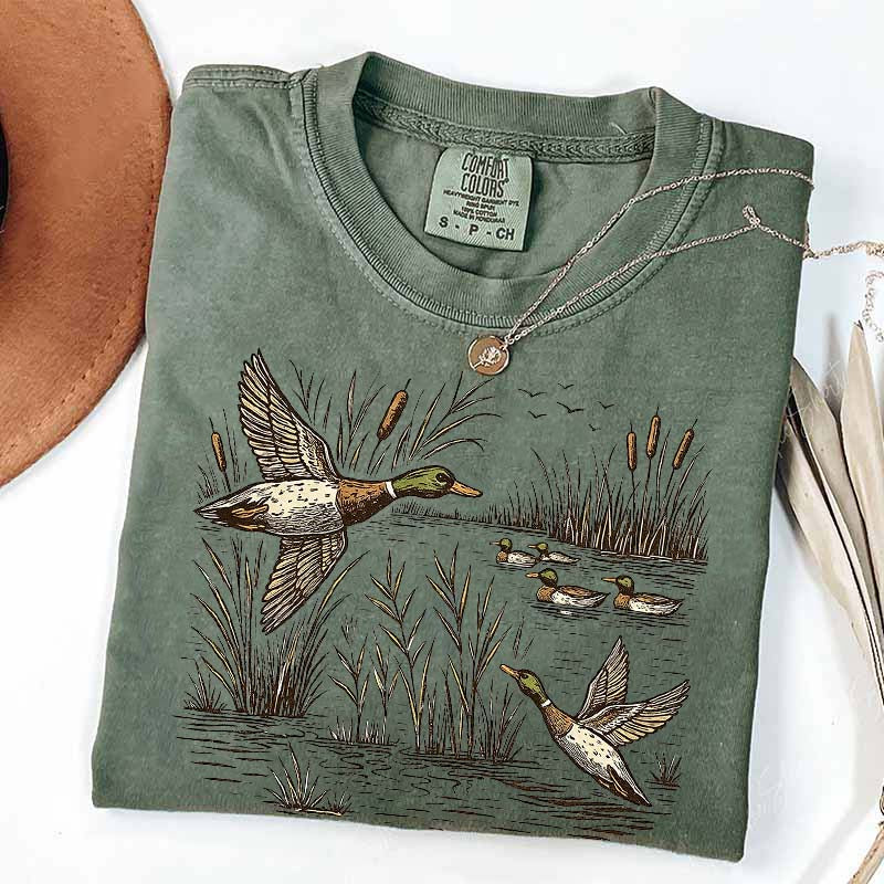 Retro Flying Mallard Duck T-Shirt