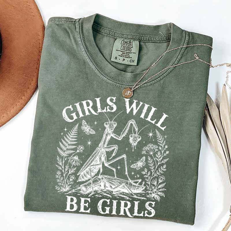 Girls Will Be Girls Praying Mantis Botanical T-Shirt