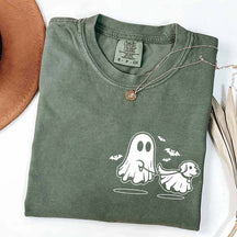 Ghost Dog And Bat Halloween T-Shirt