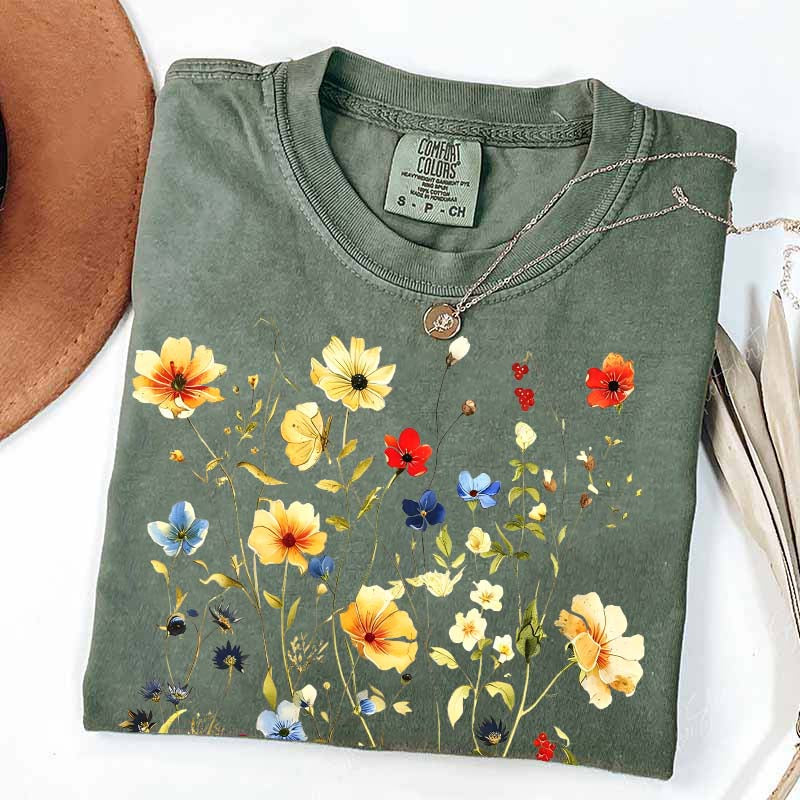 Delicate Floral Print Botanical T-Shirt
