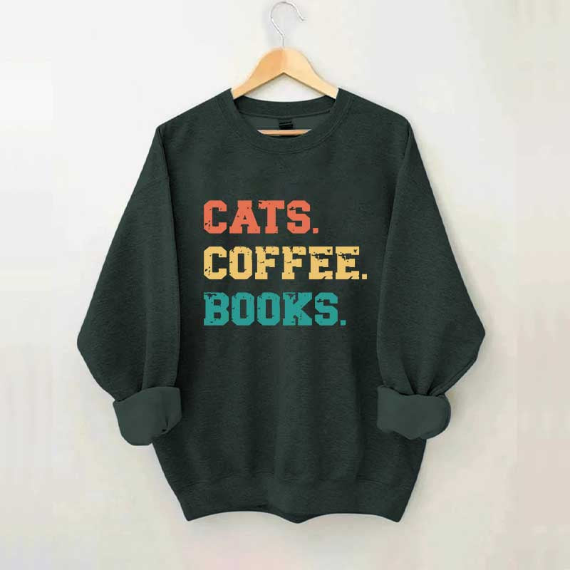 Funny Cats Coffee Books Sweatshirt