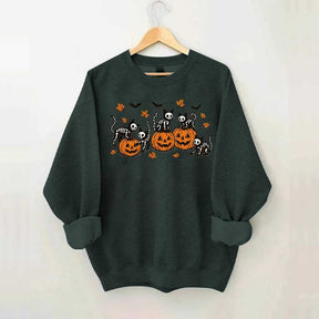 Retro Skeleton Fall Black Cat Pumpkin Sweatshirt