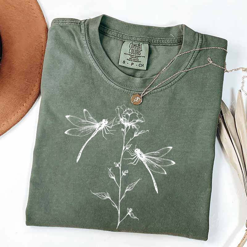 Comfort Color Womens Dragonfly Floral T-Shirt