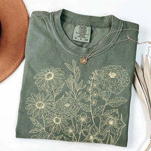 Vintage Pressed Flowers Minimalist Line T-Shirt
