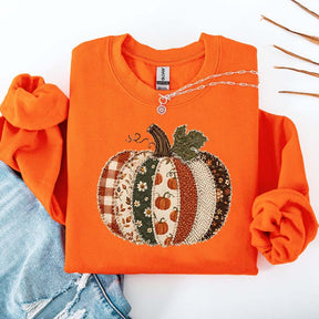 Faux Patchwork Fall Pumpkin Printed Sweatshirt