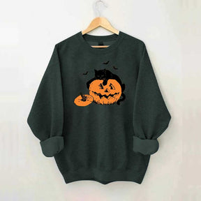 Vintage Black Cat Halloween Pumpkin Sweatshirt