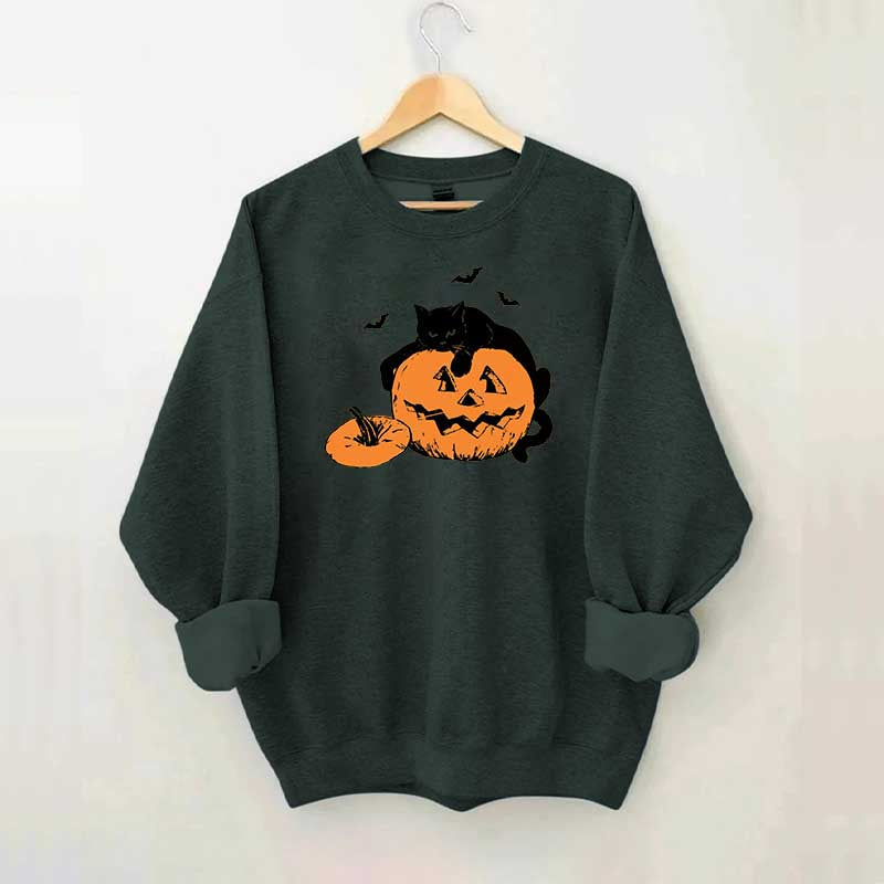 Vintage Black Cat Halloween Pumpkin Sweatshirt