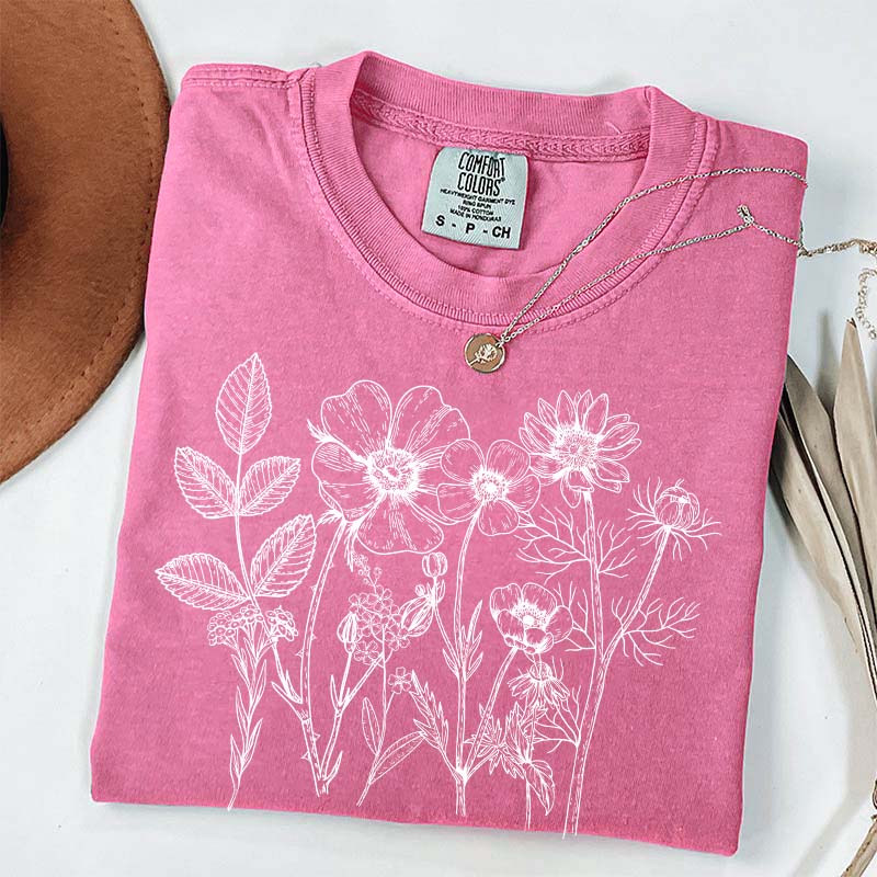 Vintage Pressed Flowers Gardener Floral T-Shirt