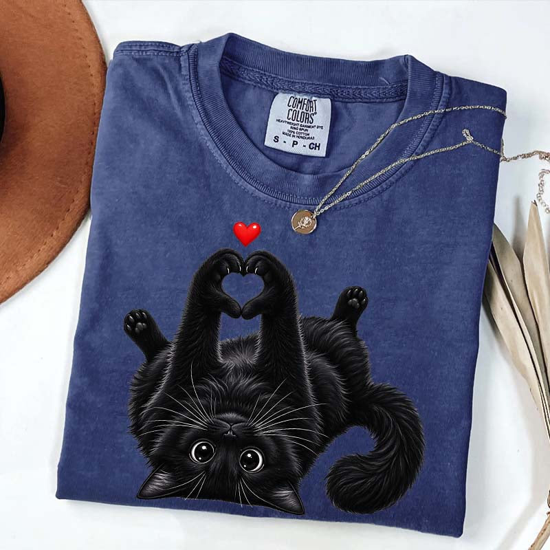 Cute Black Cat Heart Paws T-Shirt