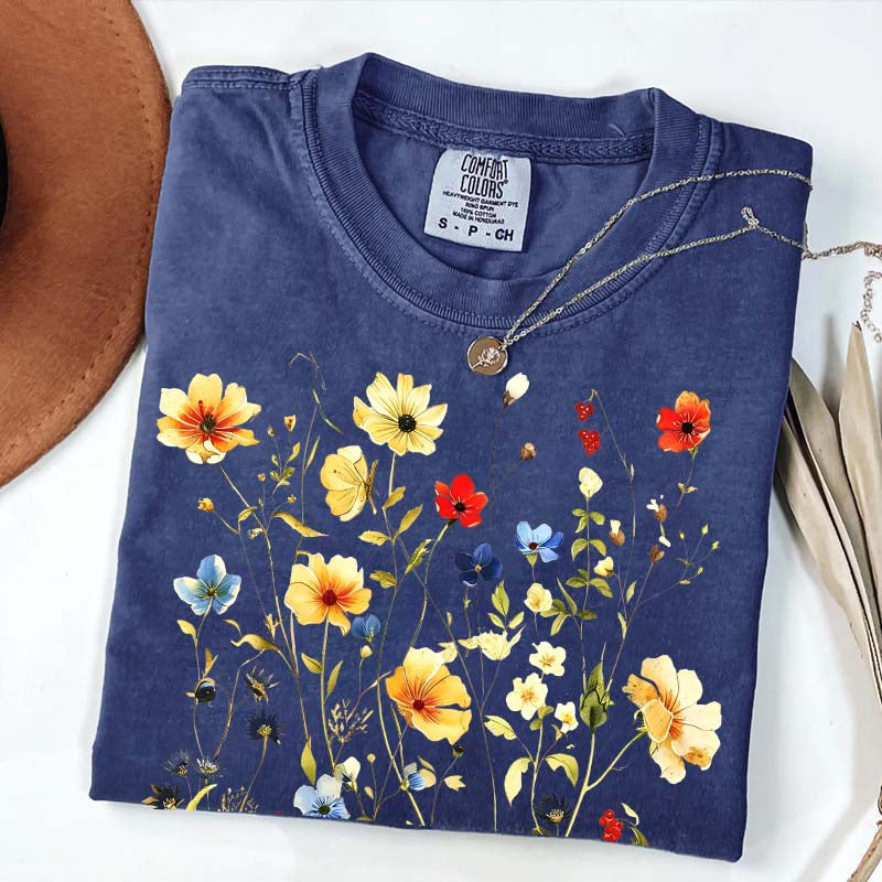 Delicate Floral Print Botanical T-Shirt